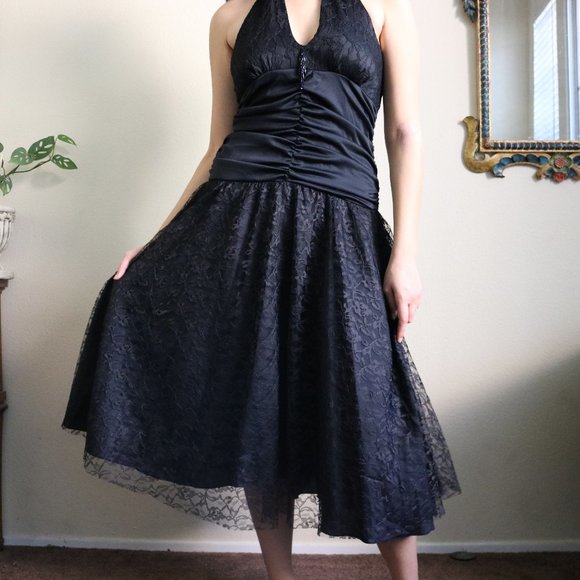 Vintage 80s Goth Prom Dress - Picture 5 of 6